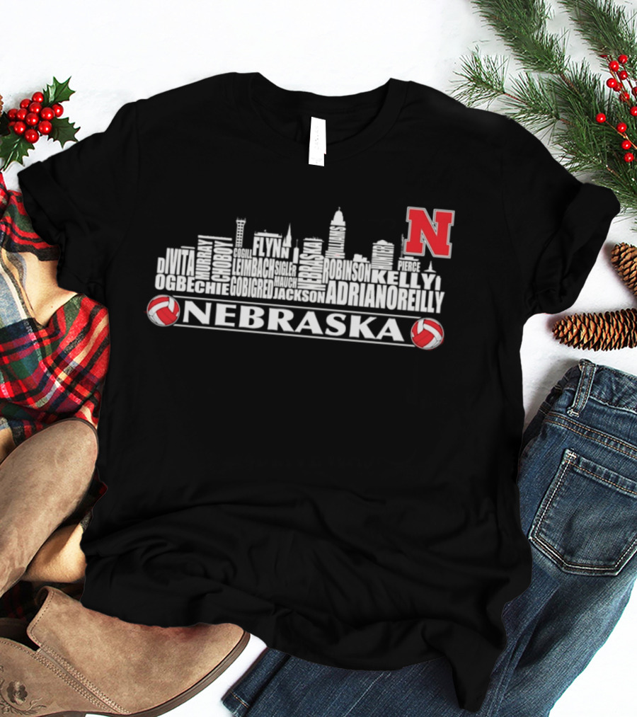 Nebraska Volleyball Player Roster Skyline N Huskers T-Shirt
