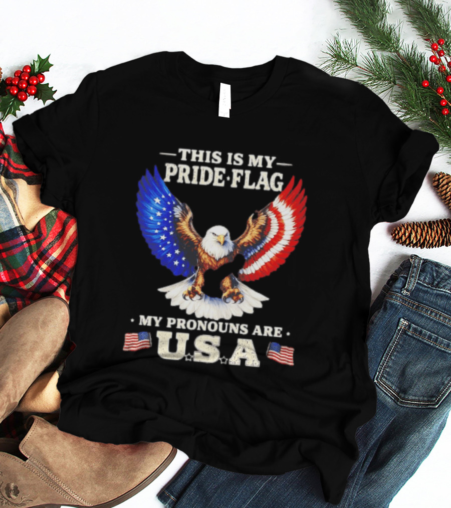 This Is My Pride Flag American Eagle My Pronouns Are USA T-Shirt