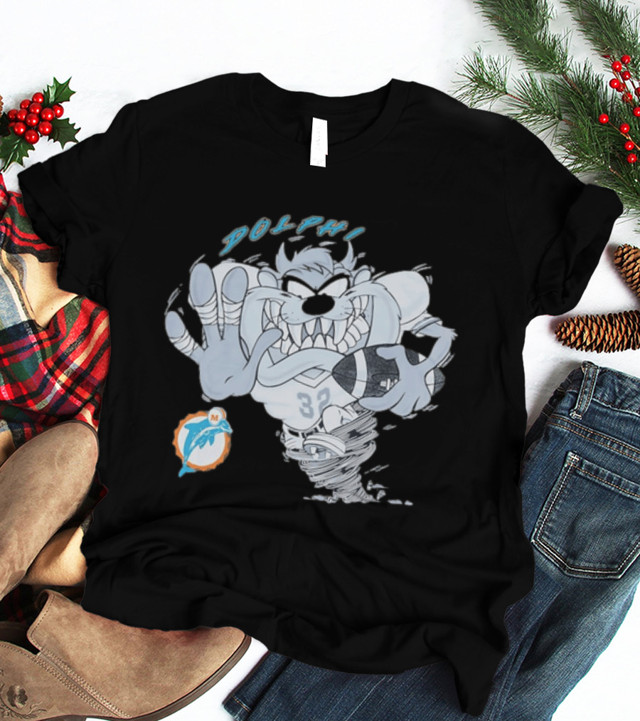Taz Playing Football Miami Dolphins Whirlwind Sports Fan Gear T-Shirt
