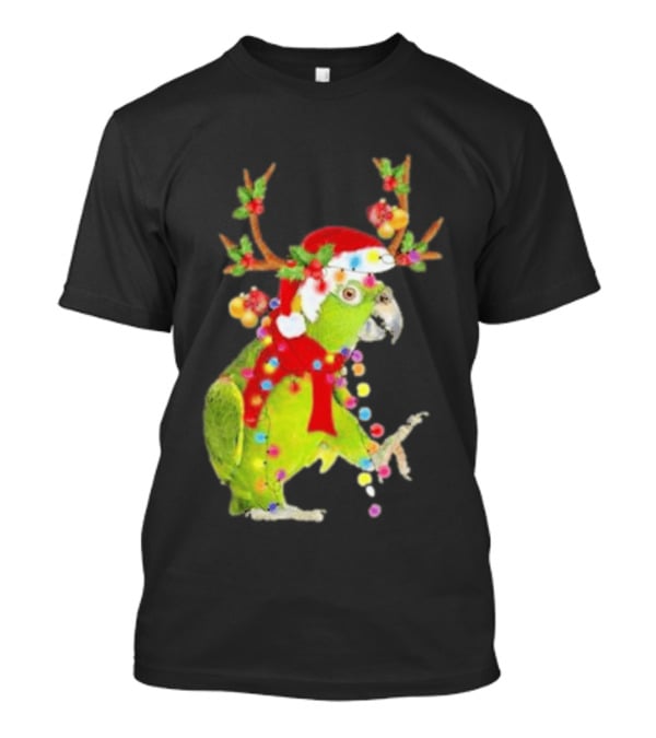 Festive Parrot Wearing Santa Hat And Reindeer Antlers T-Shirt