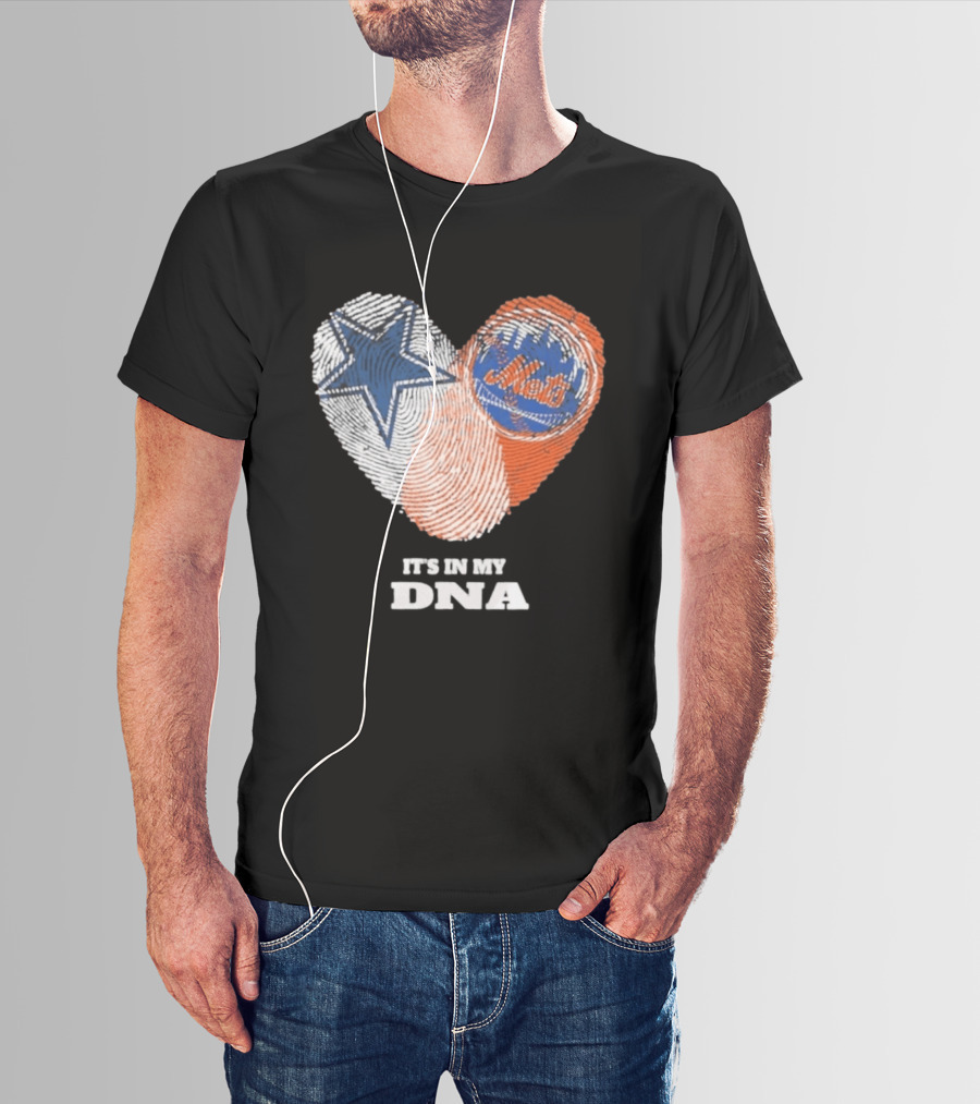IT'S IN MY DNA Dallas Cowboys New York Mets Fan Fingerprint Heart T-Shirt