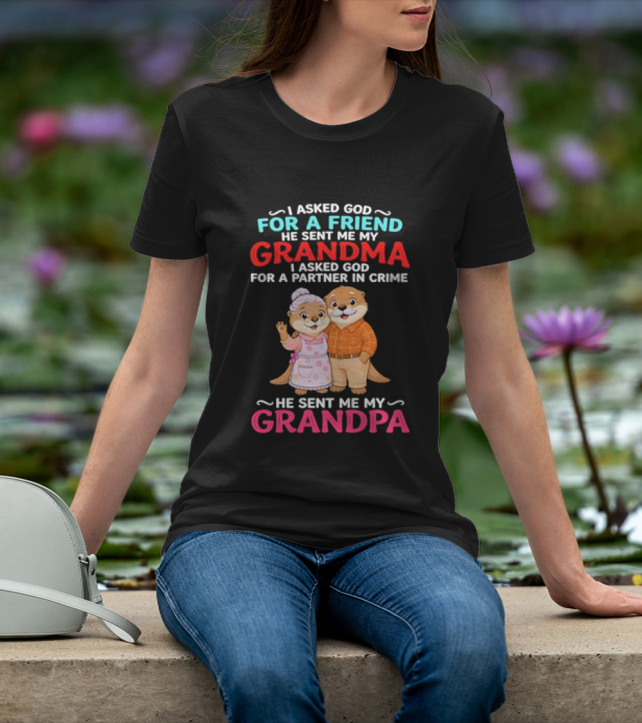 I Asked God For A Friend He Sent Me My Grandma Partner In Crime Grandpa Otter T-Shirt