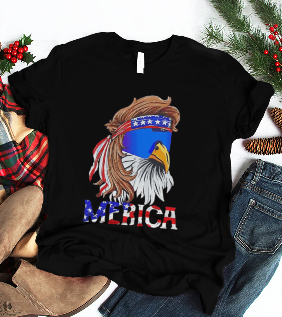 Patriotic Merica Bald Eagle Mullet Sunglasses USA Flag T-Shirt