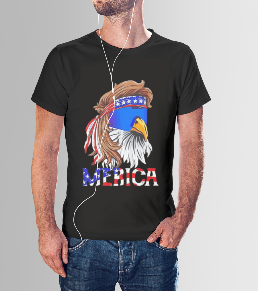 Patriotic Merica Bald Eagle Mullet Sunglasses USA Flag T-Shirt