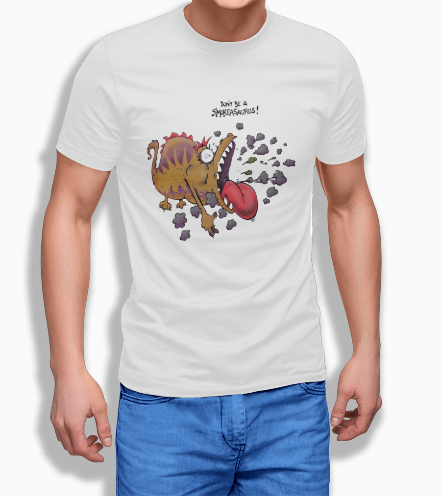 Buttoutz Don't Be A Smokeasaurus Smoking Dinosaur Cartoon Funny Anti Smoking Message T-Shirt