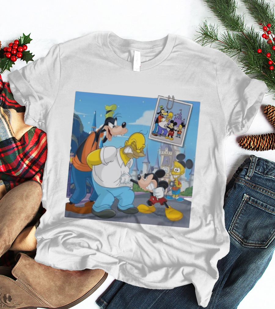 Disney World Homer With Mickey Goofy Bart Mashup By Richietoons T-Shirt
