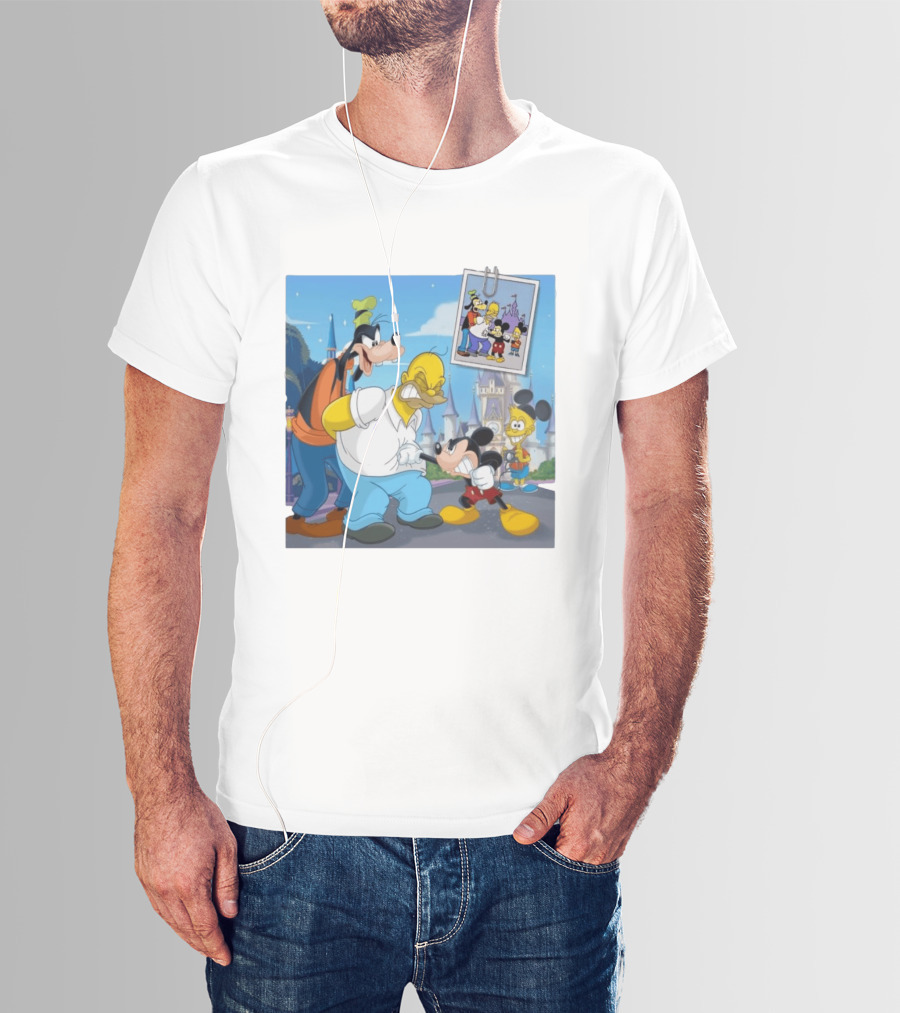 Disney World Homer With Mickey Goofy Bart Mashup By Richietoons T-Shirt