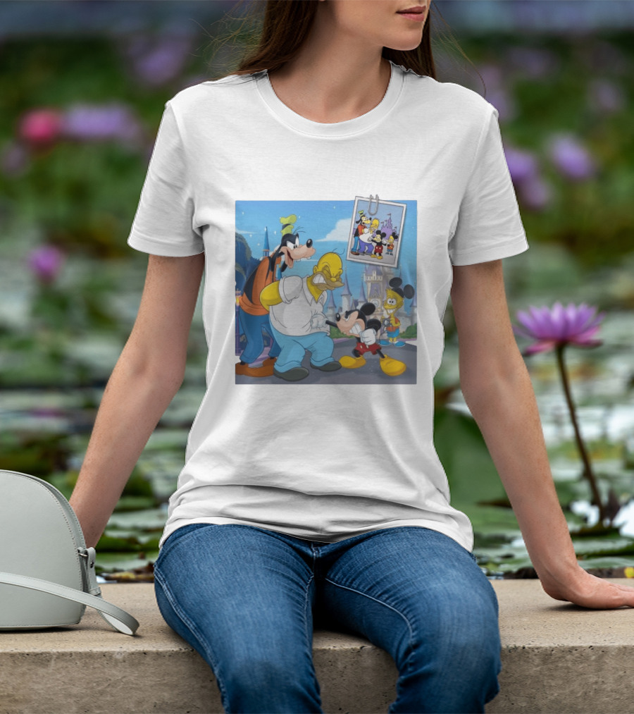 Disney World Homer With Mickey Goofy Bart Mashup By Richietoons T-Shirt