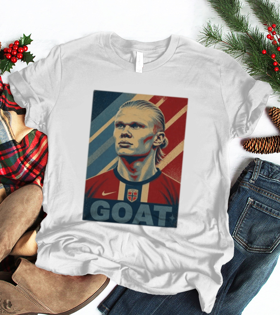 Erling Haaland G.O.A.T Norway Soccer Legend Iconic Red Blue Stripes T-Shirt