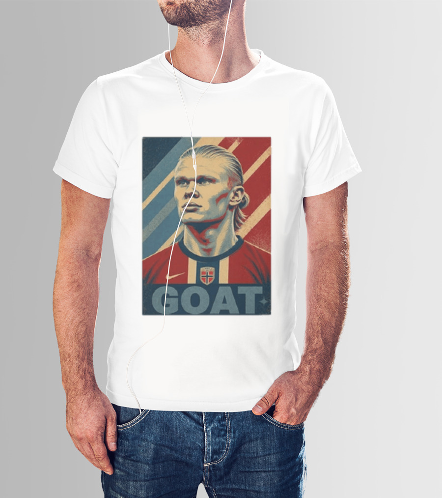 Erling Haaland G.O.A.T Norway Soccer Legend Iconic Red Blue Stripes T-Shirt