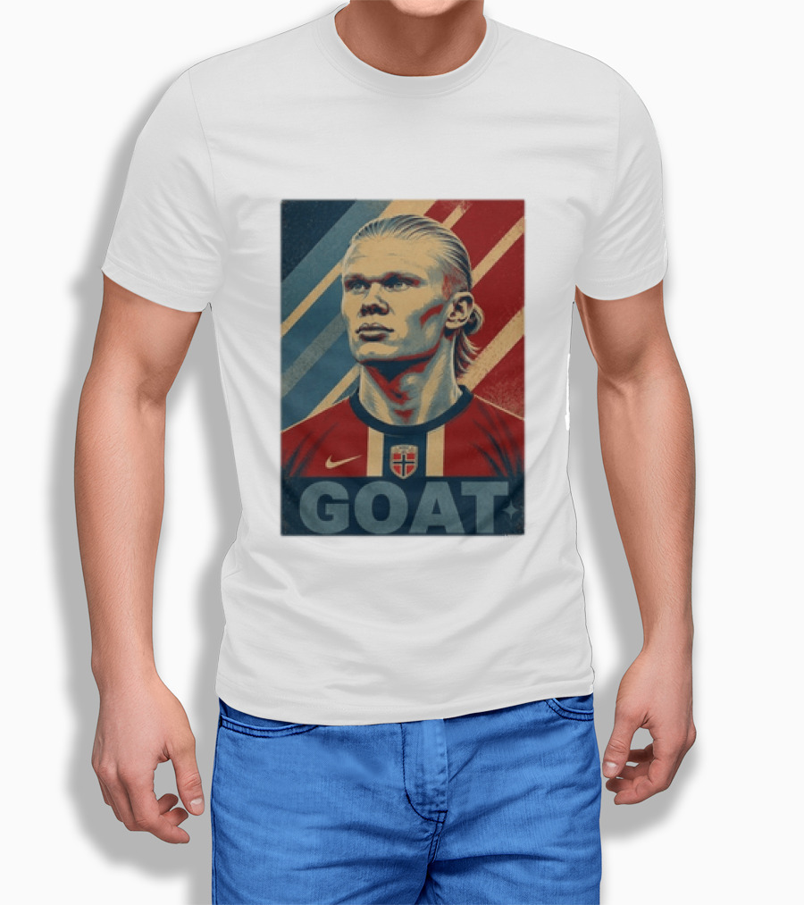 Erling Haaland G.O.A.T Norway Soccer Legend Iconic Red Blue Stripes T-Shirt