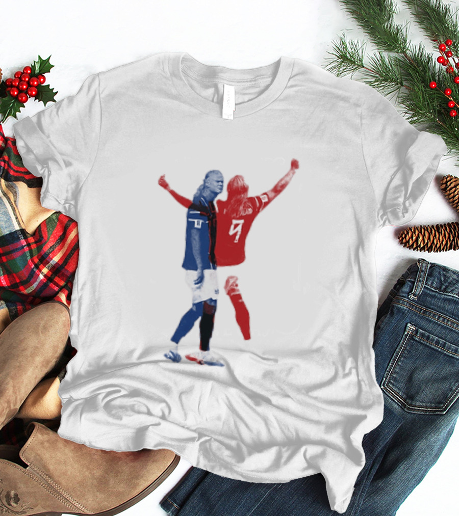 Erling Haaland Norway National Team Halftone Collage Blue And Red Number 9 T-Shirt
