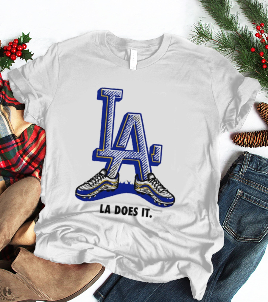 LA Dodgers LA Does It Baseball Footwear T-Shirt