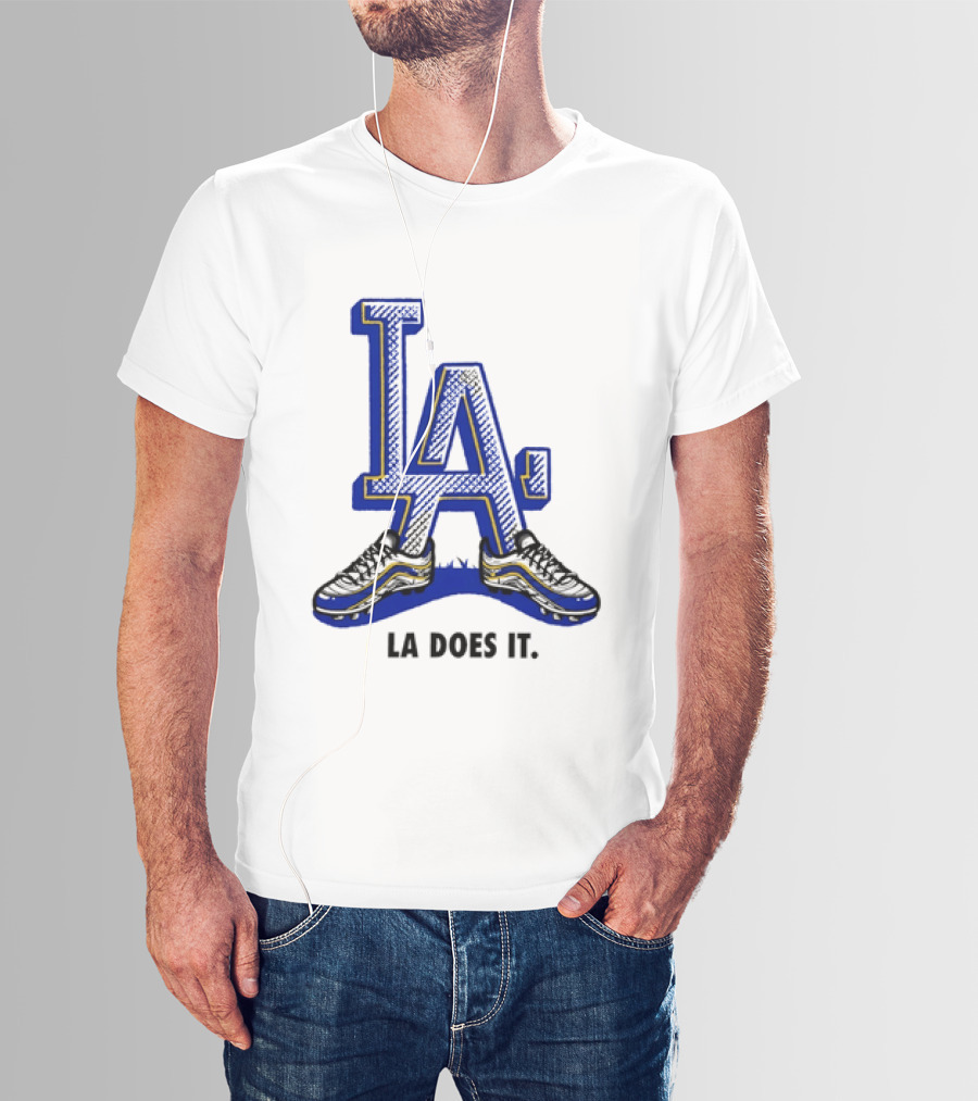 LA Dodgers LA Does It Baseball Footwear T-Shirt