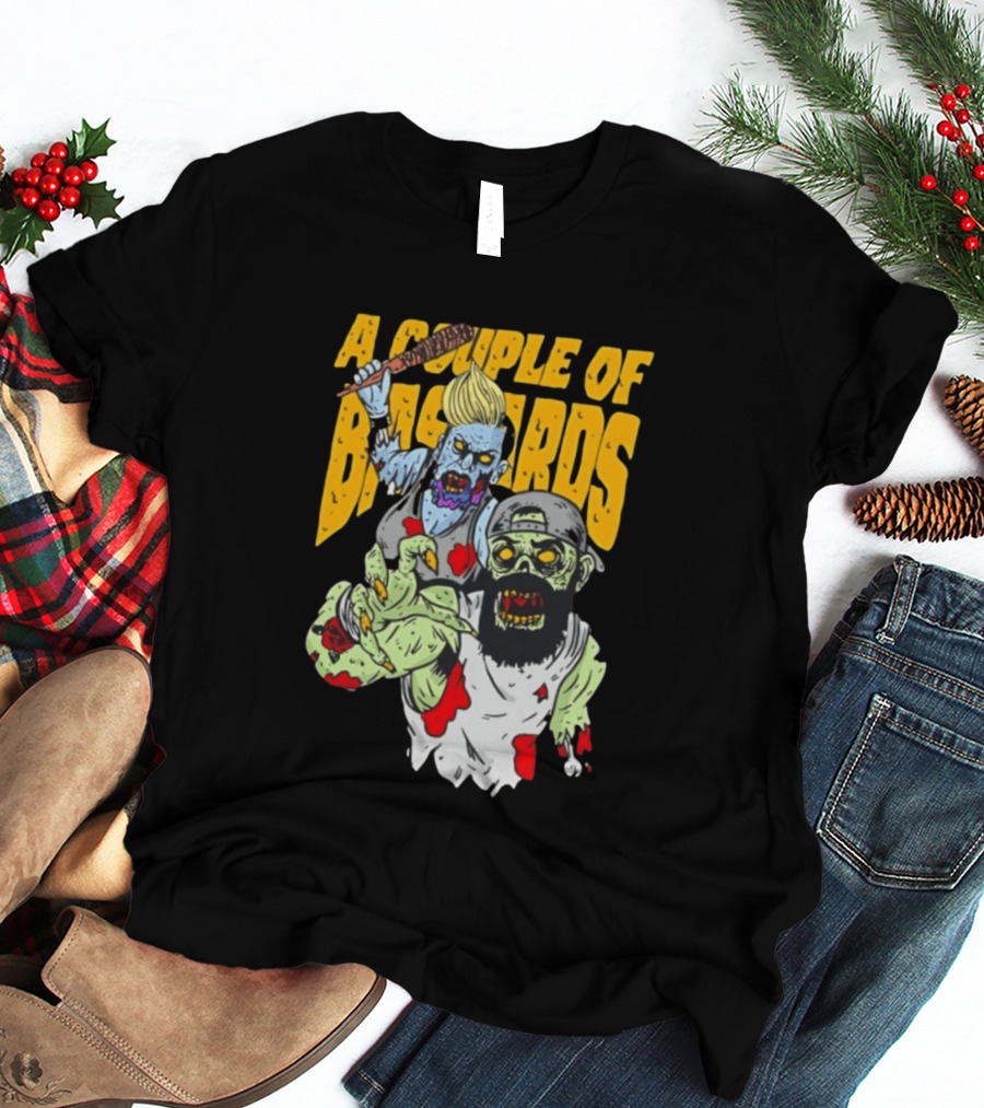 A Couple Of Bastards Zombie Cartoon With Baseball Bat And Beard T-Shirt