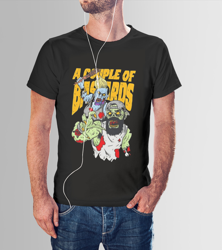 A Couple Of Bastards Zombie Cartoon With Baseball Bat And Beard T-Shirt