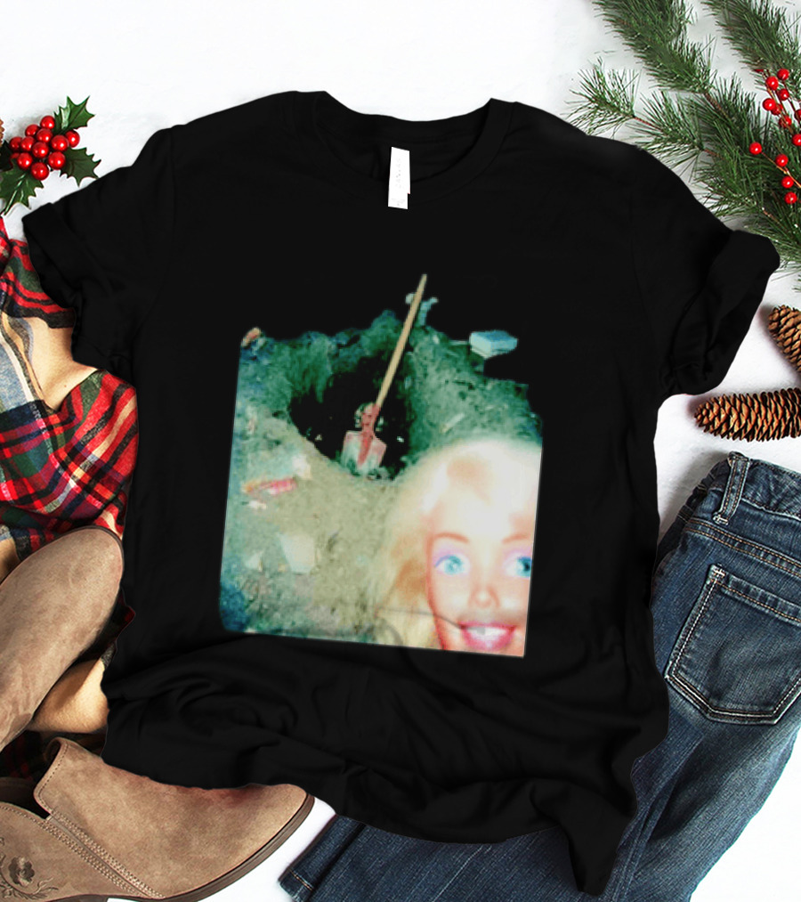 Barbie Doll Digging A Grave Shovel Surreal Scene T-Shirt