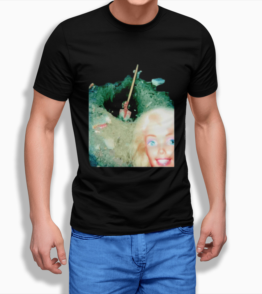 Barbie Doll Digging A Grave Shovel Surreal Scene T-Shirt