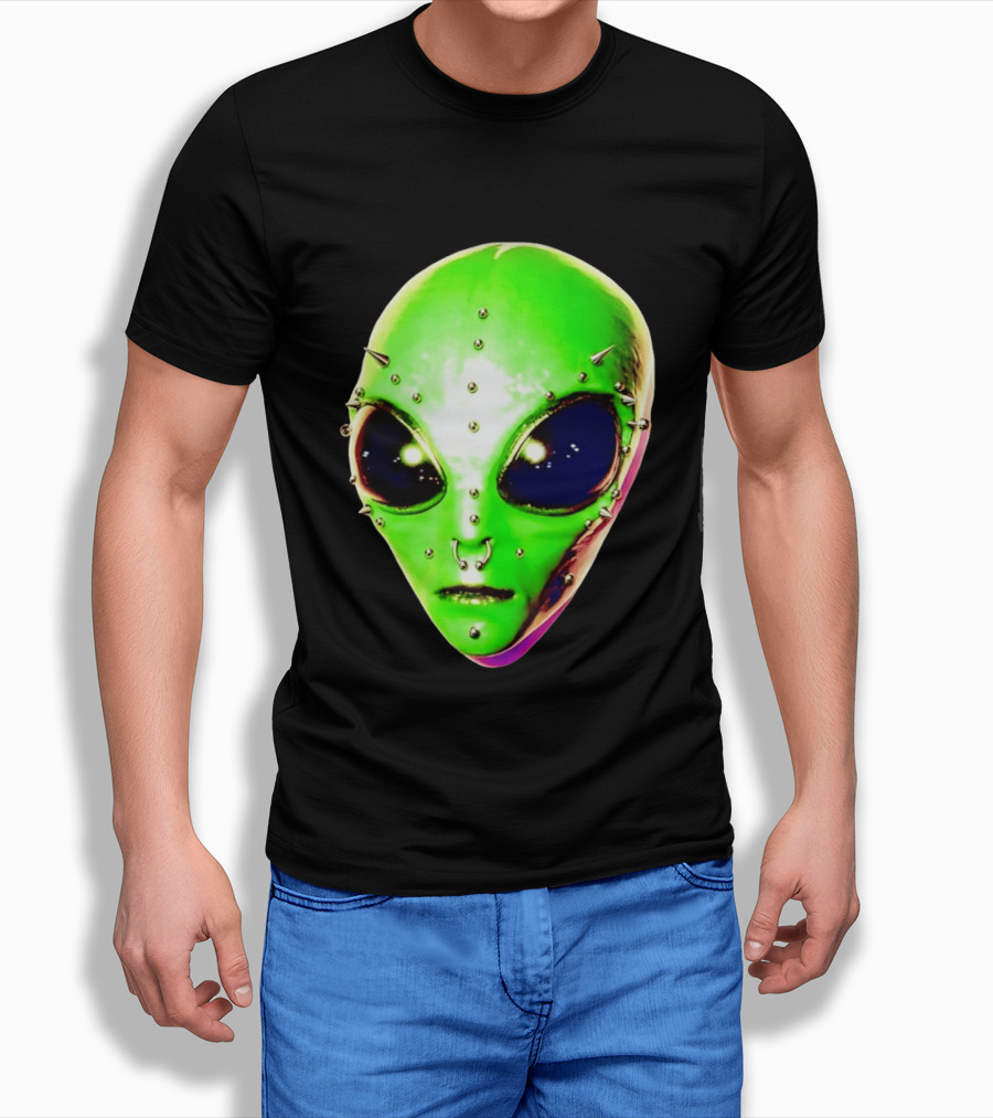 Believe Alien Pierced Face Extraterrestrial Iconic Green Martian Head T-Shirt