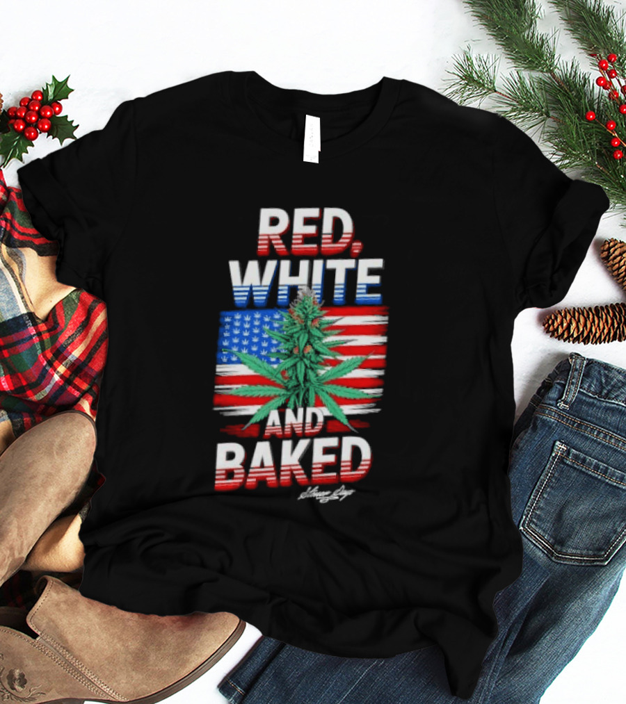 Cannabis Leaf Red White And Baked American Flag Stoner Days Fourth Of July T-Shirt