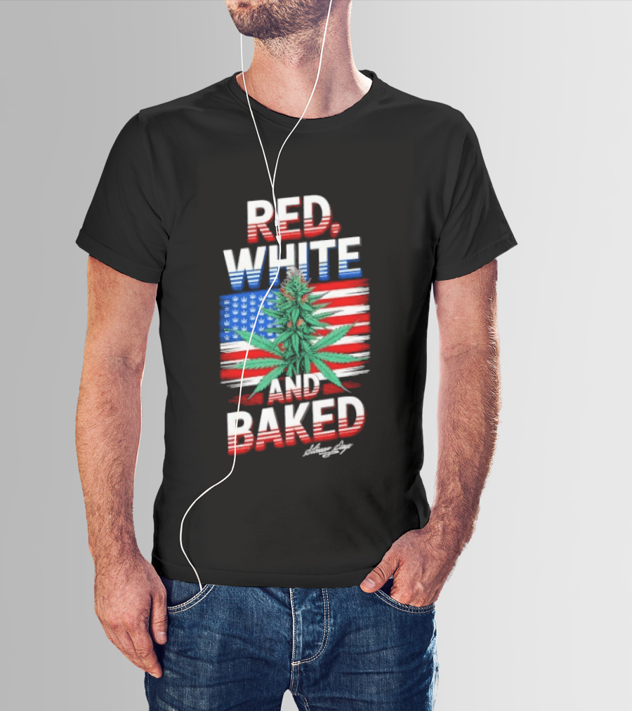 Cannabis Leaf Red White And Baked American Flag Stoner Days Fourth Of July T-Shirt