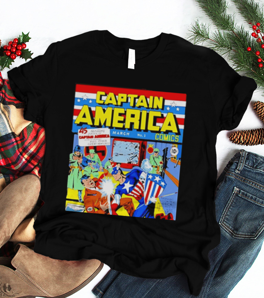 Captain America Comics March No 1 Smashing Thru Hitler Issue Cover 1941 T-Shirt
