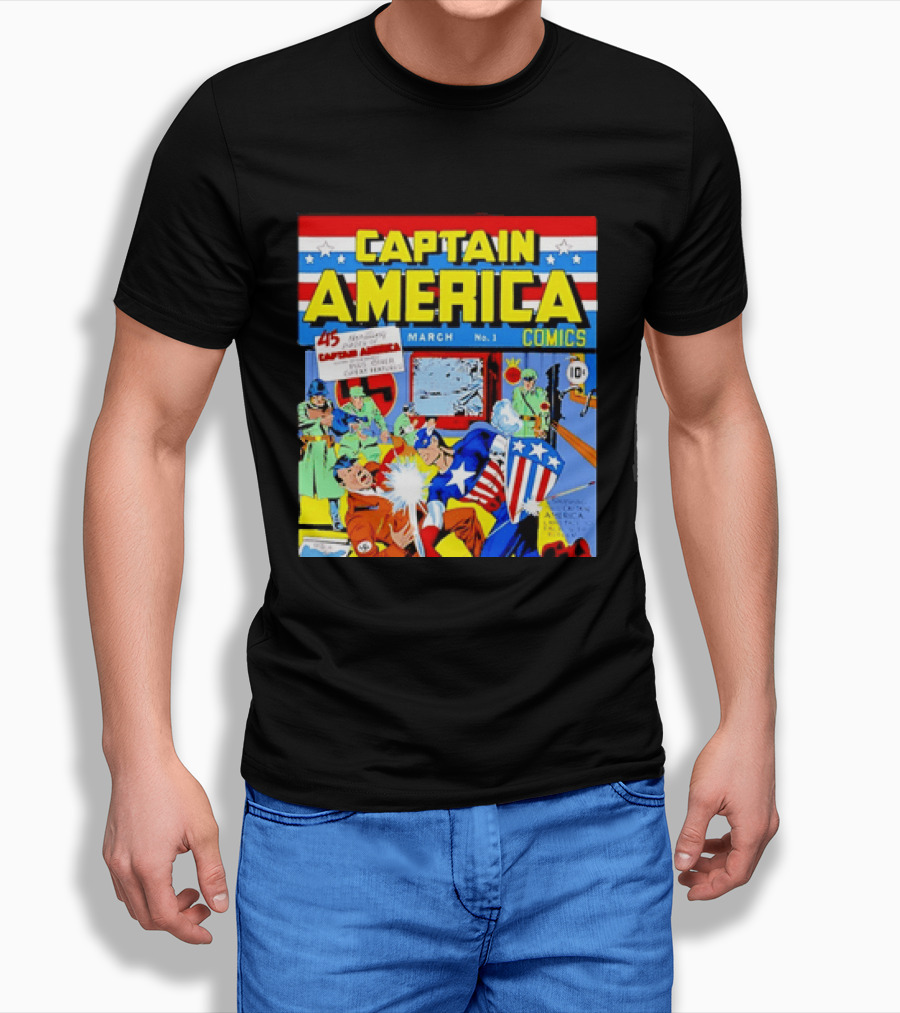 Captain America Comics March No 1 Smashing Thru Hitler Issue Cover 1941 T-Shirt