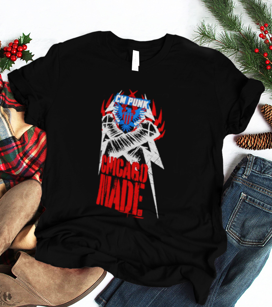 CM Punk Chicago Made WWE Wrestling Red And Blue Star T-Shirt