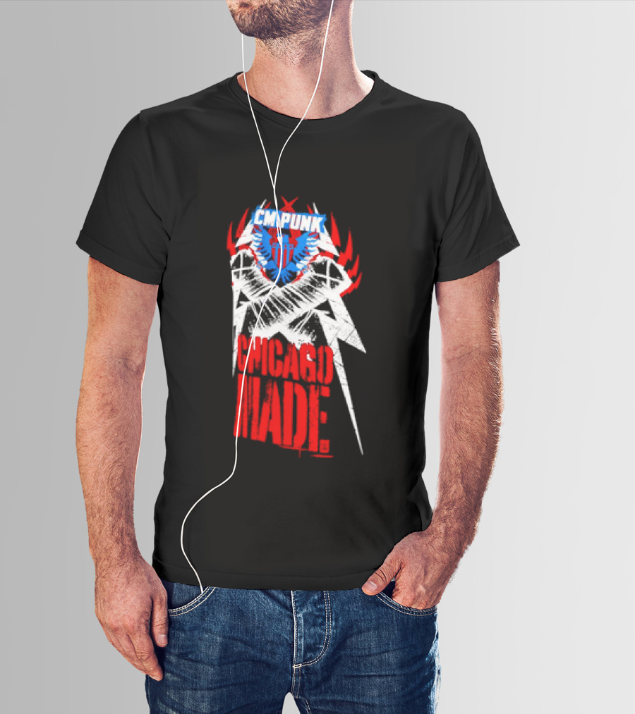 CM Punk Chicago Made WWE Wrestling Red And Blue Star T-Shirt
