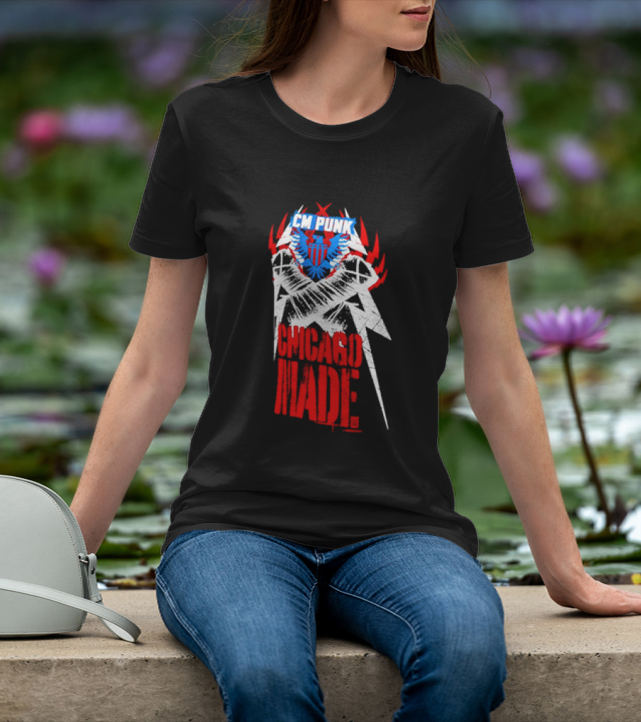 CM Punk Chicago Made WWE Wrestling Red And Blue Star T-Shirt
