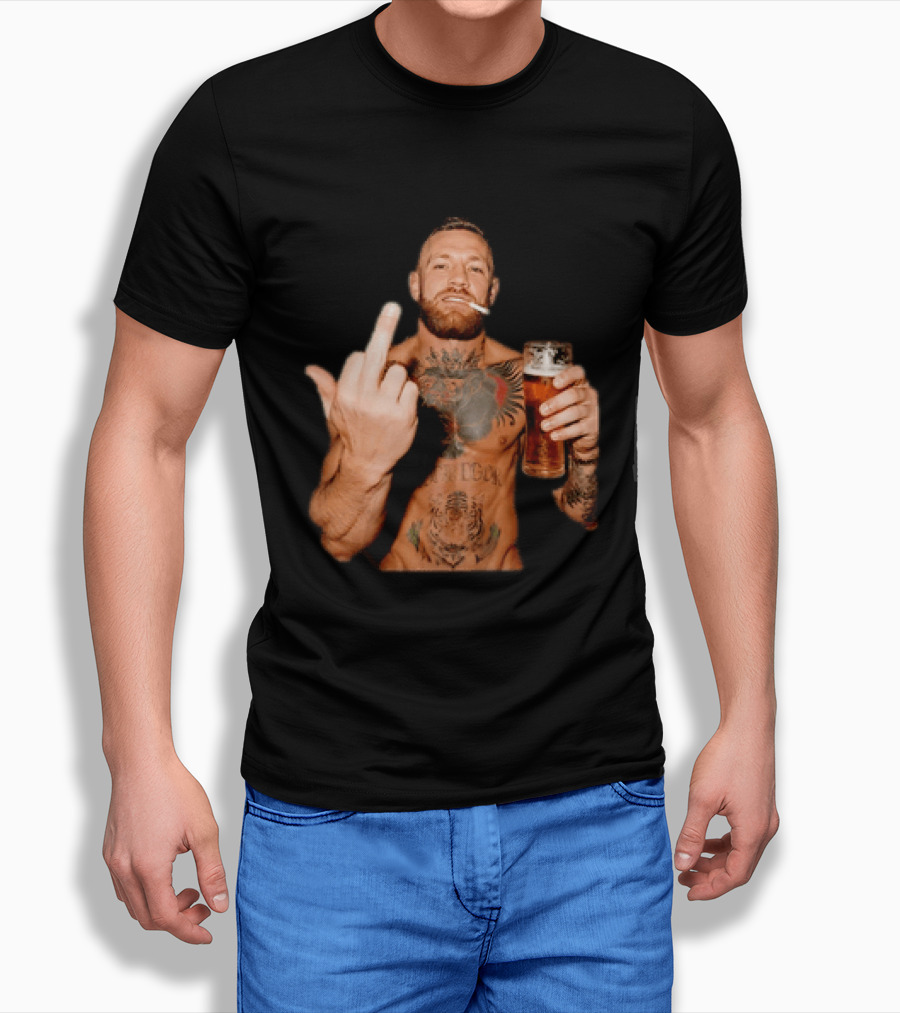 Conor McGregor UFC MMA The Notorious Middle Finger Tattoo Beer T-Shirt