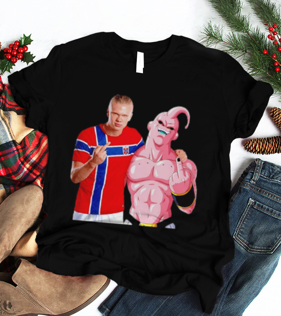 Erling Haaland Norway Majin Buu Middle Finger Cartoon Collaboration T-Shirt