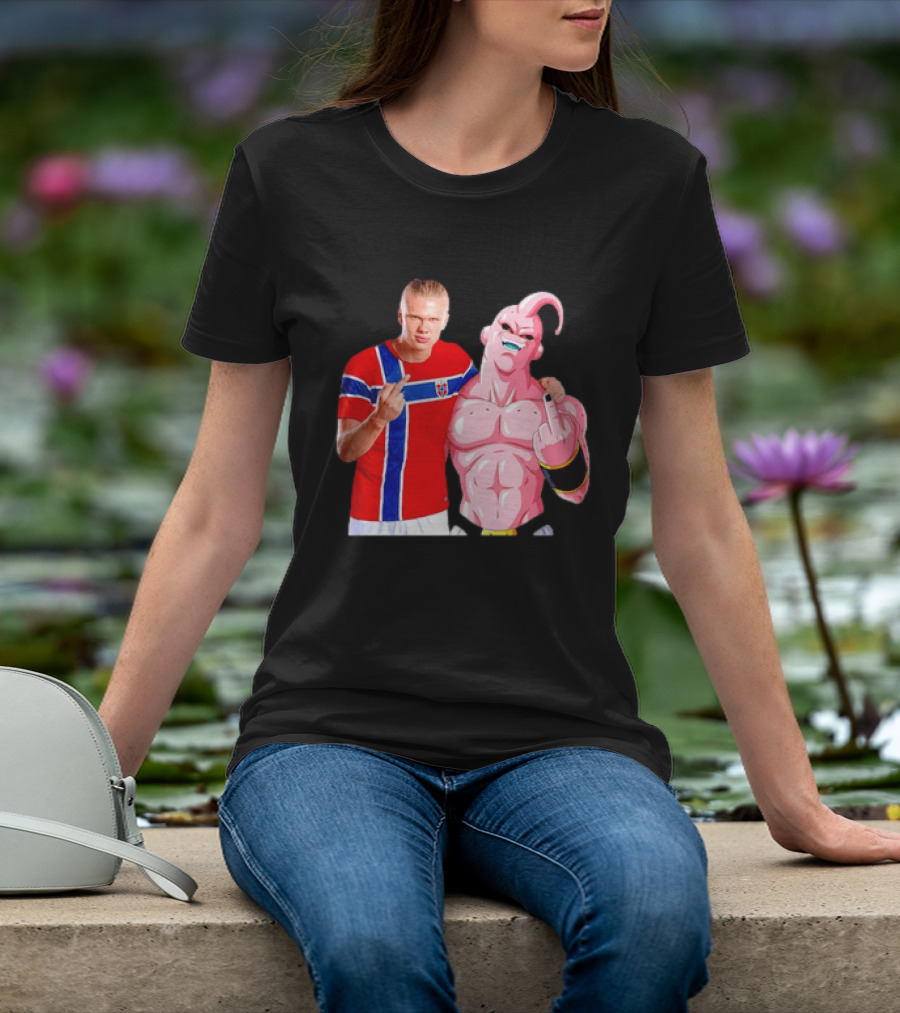 Erling Haaland Norway Majin Buu Middle Finger Cartoon Collaboration T-Shirt