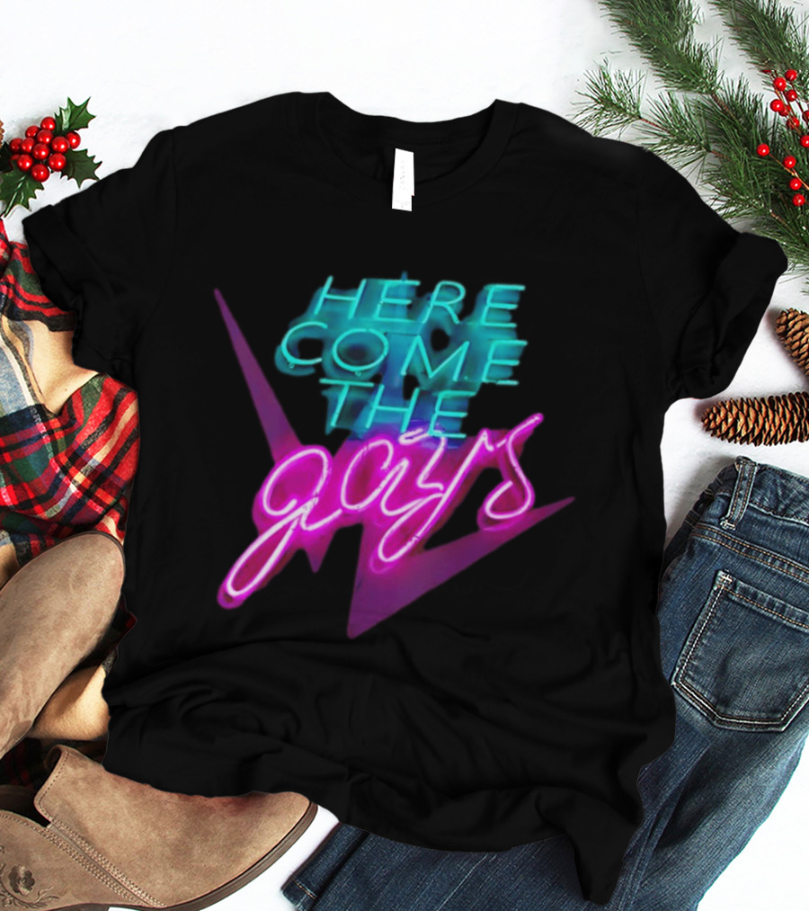 Here Come The Gays Neon Sign Vibrant LGBTQ+ Pride T-Shirt