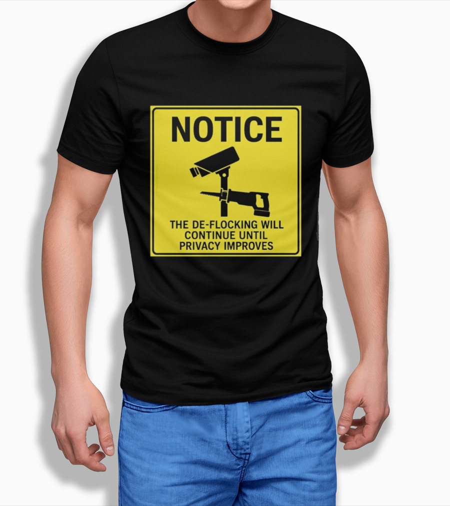 NOTICE De Flocking Will Continue Until Privacy Improves Surveillance Warning T-Shirt