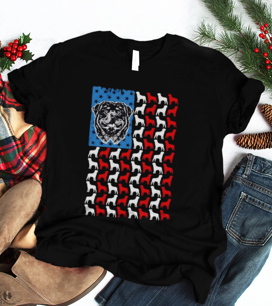 USA Flag Rottweiler Dog Stars Stripes Patriotic T-Shirt