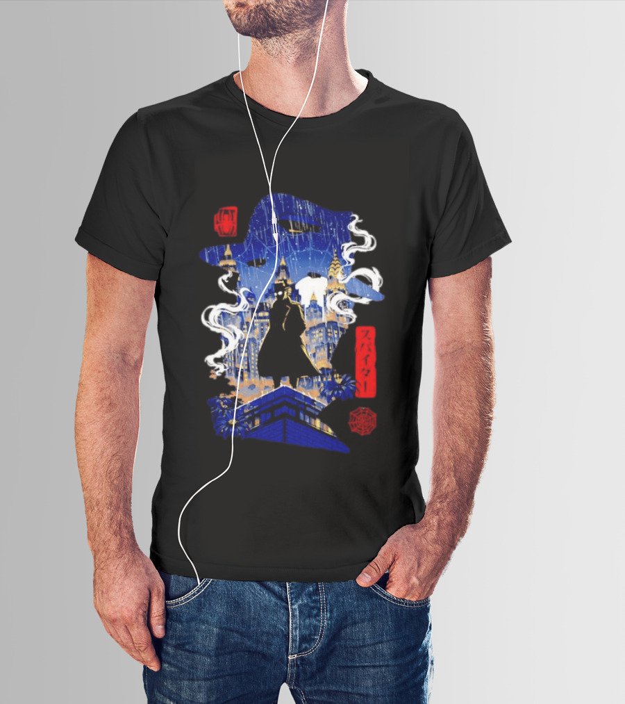 Spider Man Noir Marvel Spider Verse Cityscape Japanese T-Shirt