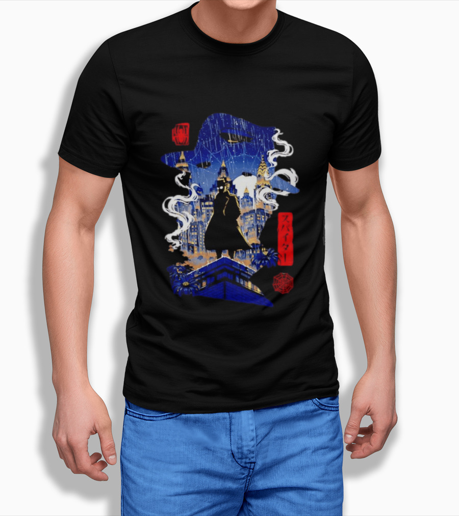 Spider Man Noir Marvel Spider Verse Cityscape Japanese T-Shirt