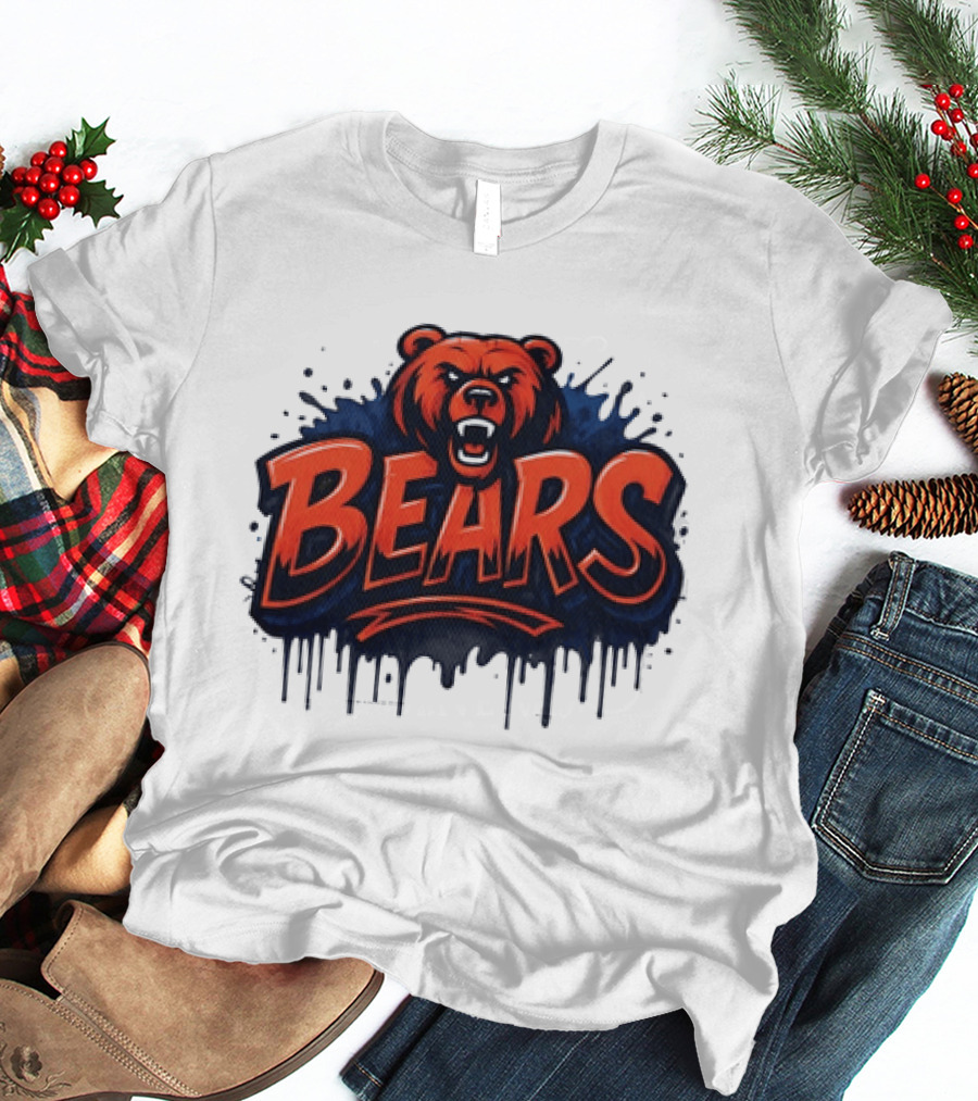Chicago Bears Graffiti Style Vintage Bold Text Bear Head T-Shirt