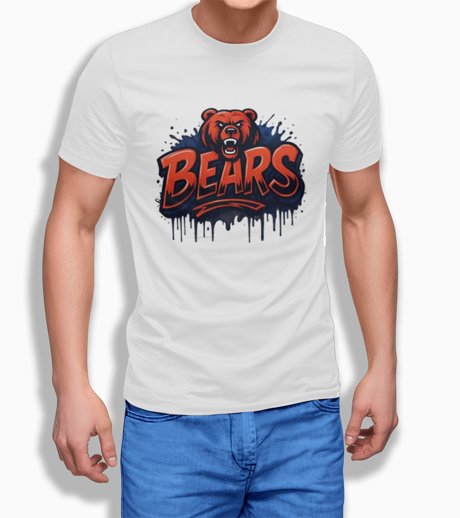 Chicago Bears Graffiti Style Vintage Bold Text Bear Head T-Shirt
