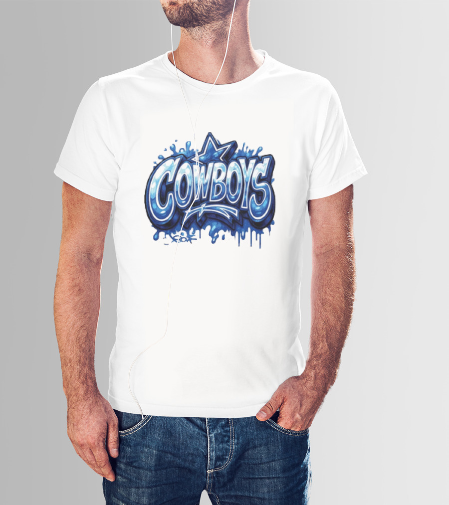 Dallas Cowboys Graffiti Style With Star And Blue Drips T-Shirt