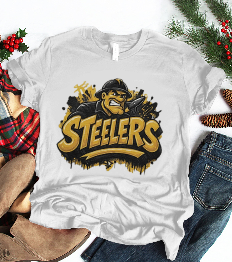 Pittsburgh Steelers Graffiti Steel Worker Emblem With Tough T-Shirt