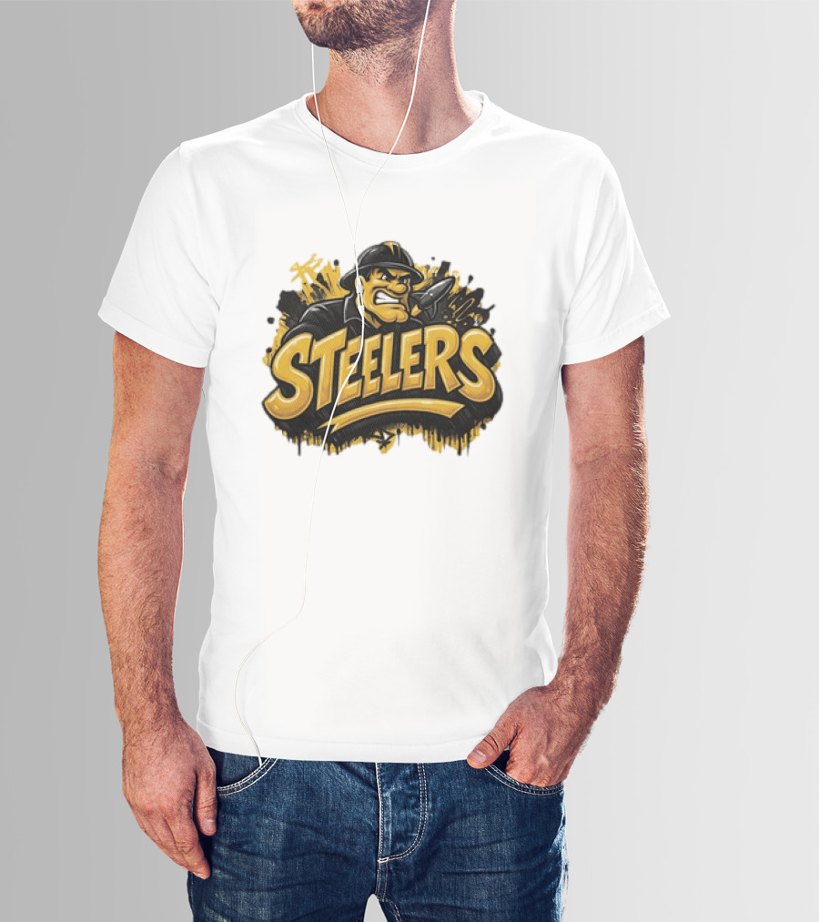 Pittsburgh Steelers Graffiti Steel Worker Emblem With Tough T-Shirt