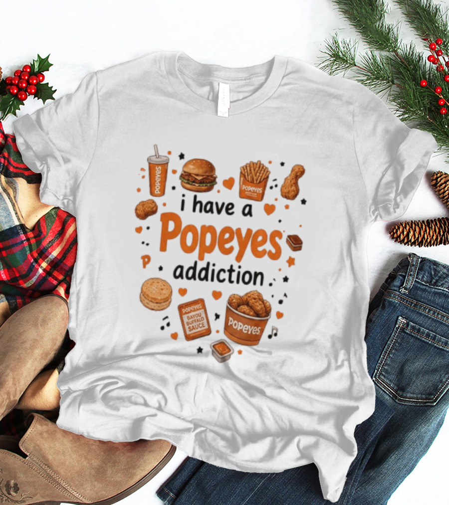 Popeyes Chicken And Biscuits Addiction Heartbeat Lover With Bayou Buffalo Sauce T-Shirt