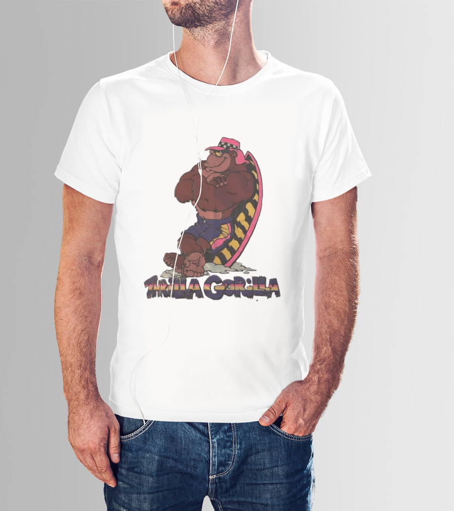 Thrilla Gorilla Town And Country Surf Checkered Hat Surfboard T-Shirt