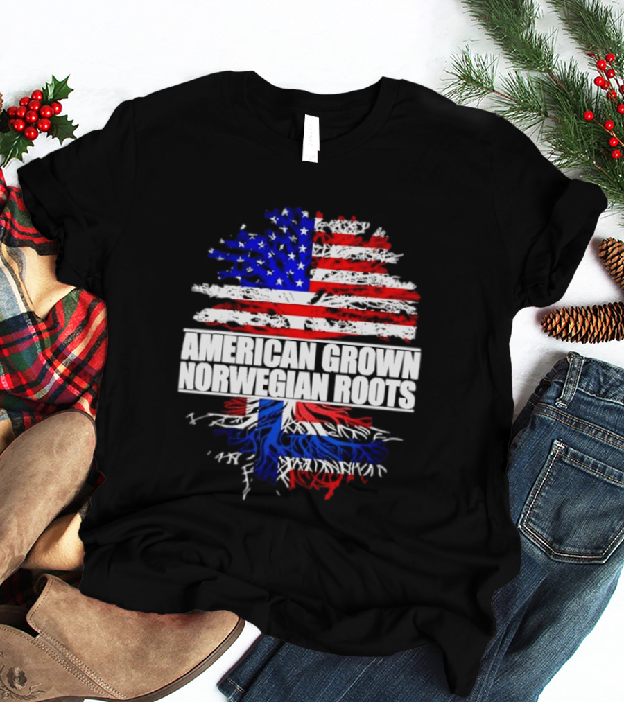 American Grown Norwegian Roots Flag Tree Heritage T-Shirt