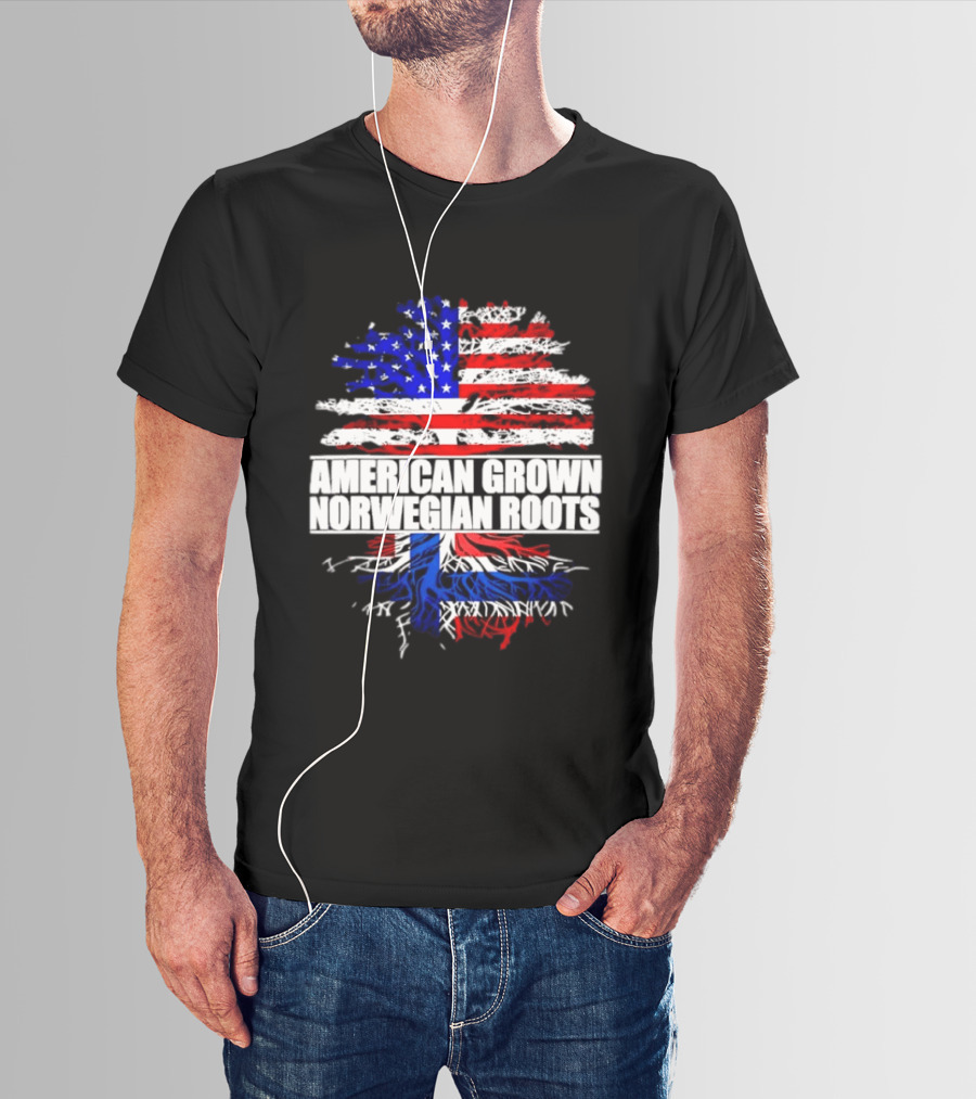 American Grown Norwegian Roots Flag Tree Heritage T-Shirt