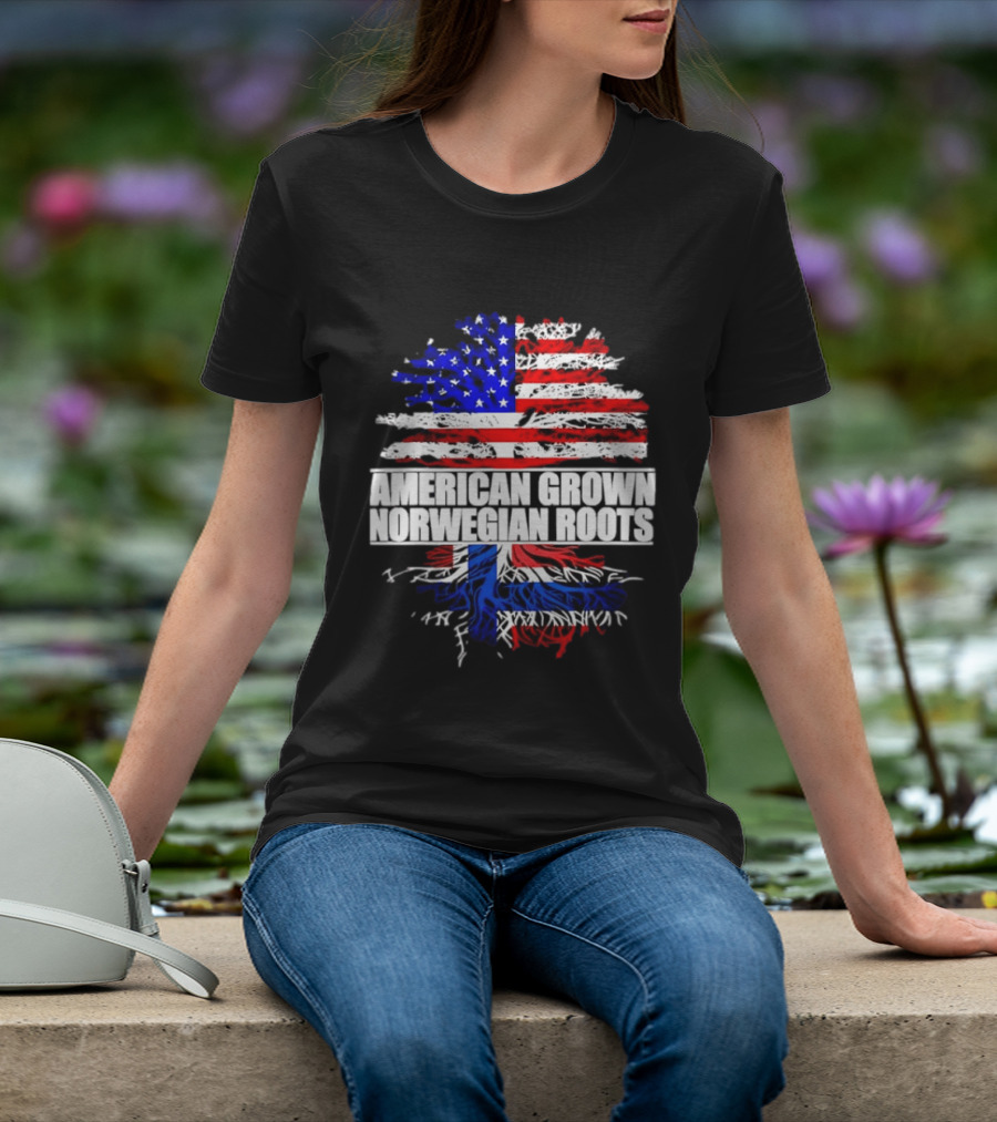 American Grown Norwegian Roots Flag Tree Heritage T-Shirt