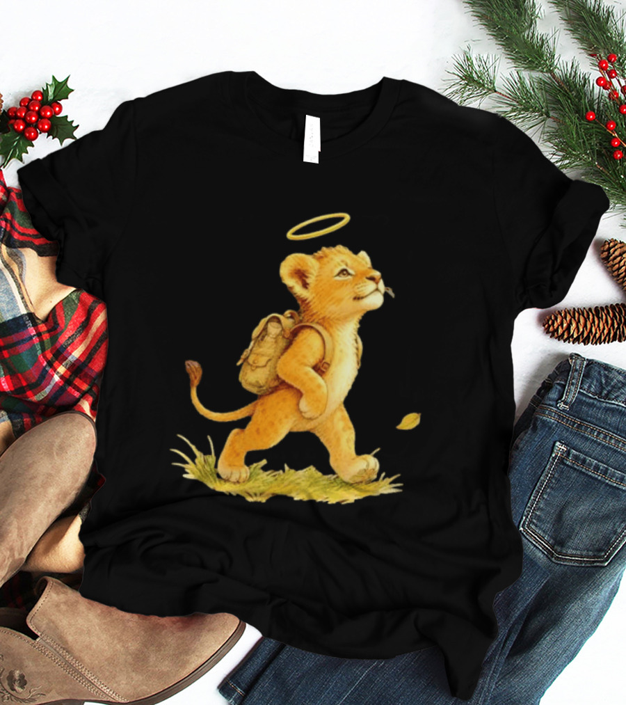 Baby Lion Cub With Halo And Backpack Heading To School T-Shirt