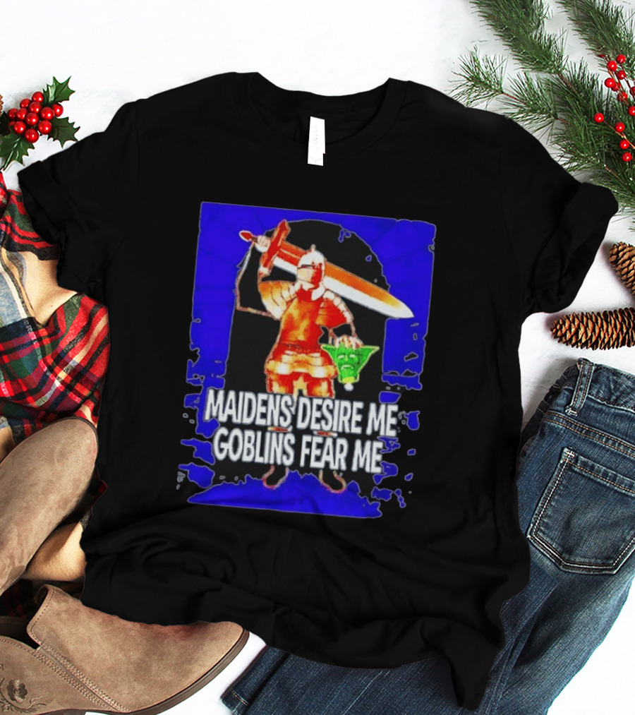 Maidens Desire Me Goblins Fear Me Knight With Yoda Head T-Shirt